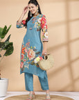 Floral Printed A-Line Kurti And Palazzo Co-Ord Set