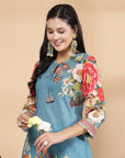 Floral Printed A-Line Kurti And Palazzo Co-Ord Set