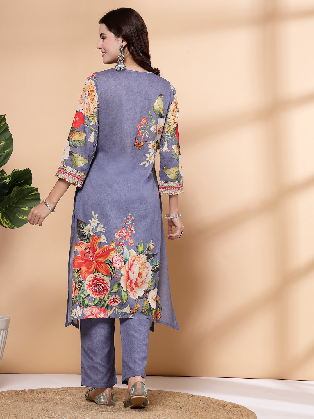 Floral Printed A-Line Kurti And Palazzo Co-Ord Set