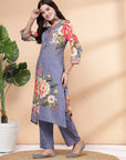 Floral Printed A-Line Kurti And Palazzo Co-Ord Set