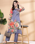 Floral Printed A-Line Kurti And Palazzo Co-Ord Set