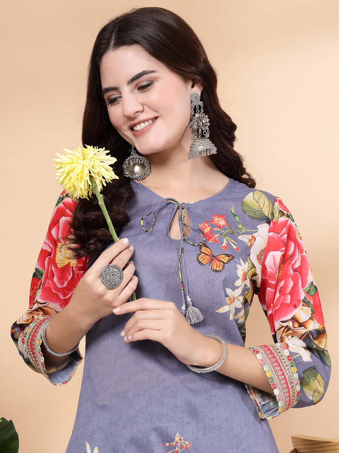 Floral Printed A-Line Kurti And Palazzo Co-Ord Set