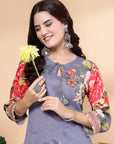 Floral Printed A-Line Kurti And Palazzo Co-Ord Set