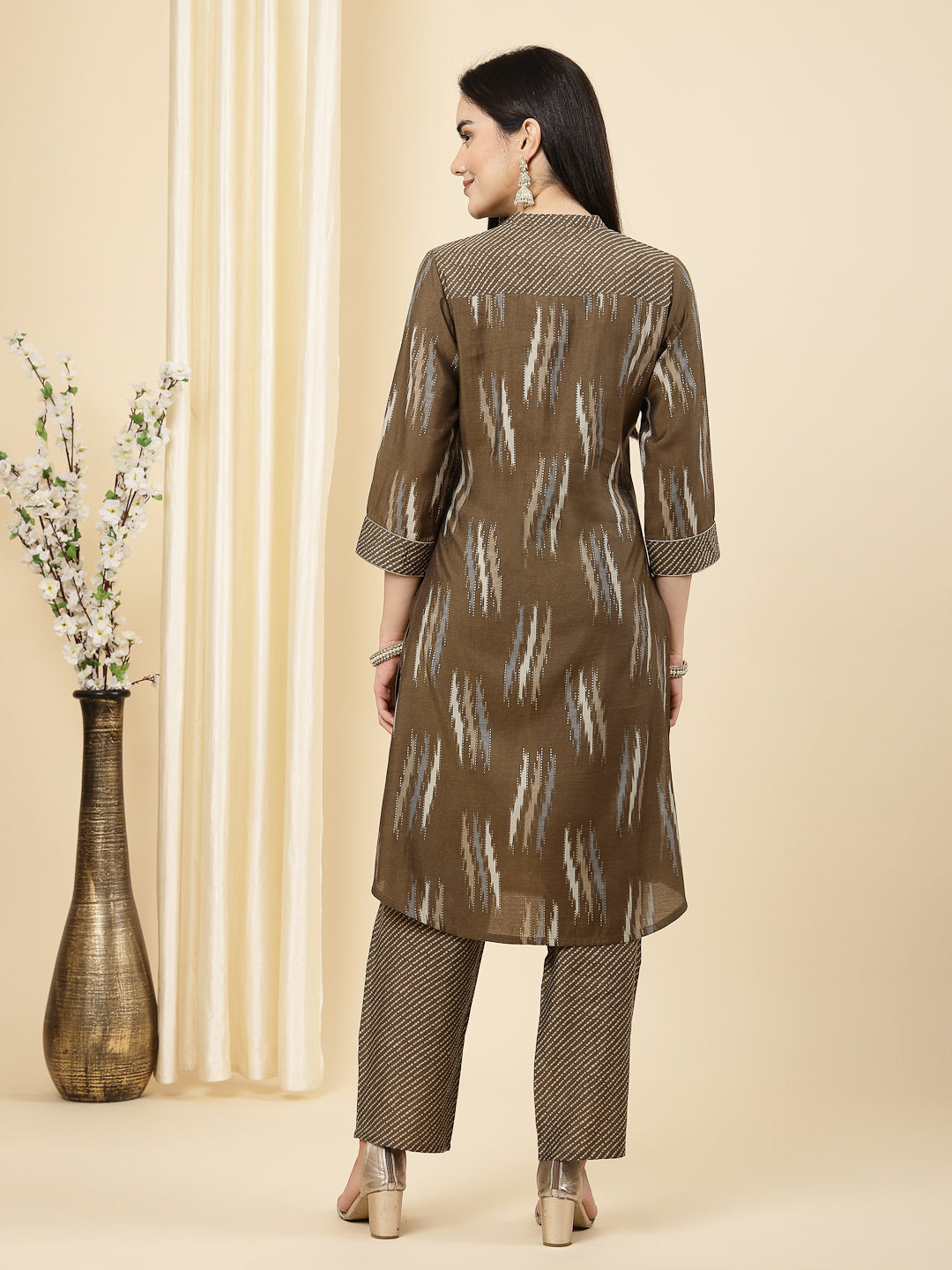 Women Printed Mandarin Collar Tunic And Palazzo Co-Ord Set