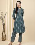 Women Printed Mandarin Collar Tunic And Palazzo Co-Ord Set