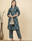 Women Printed Mandarin Collar Tunic And Palazzo Co-Ord Set