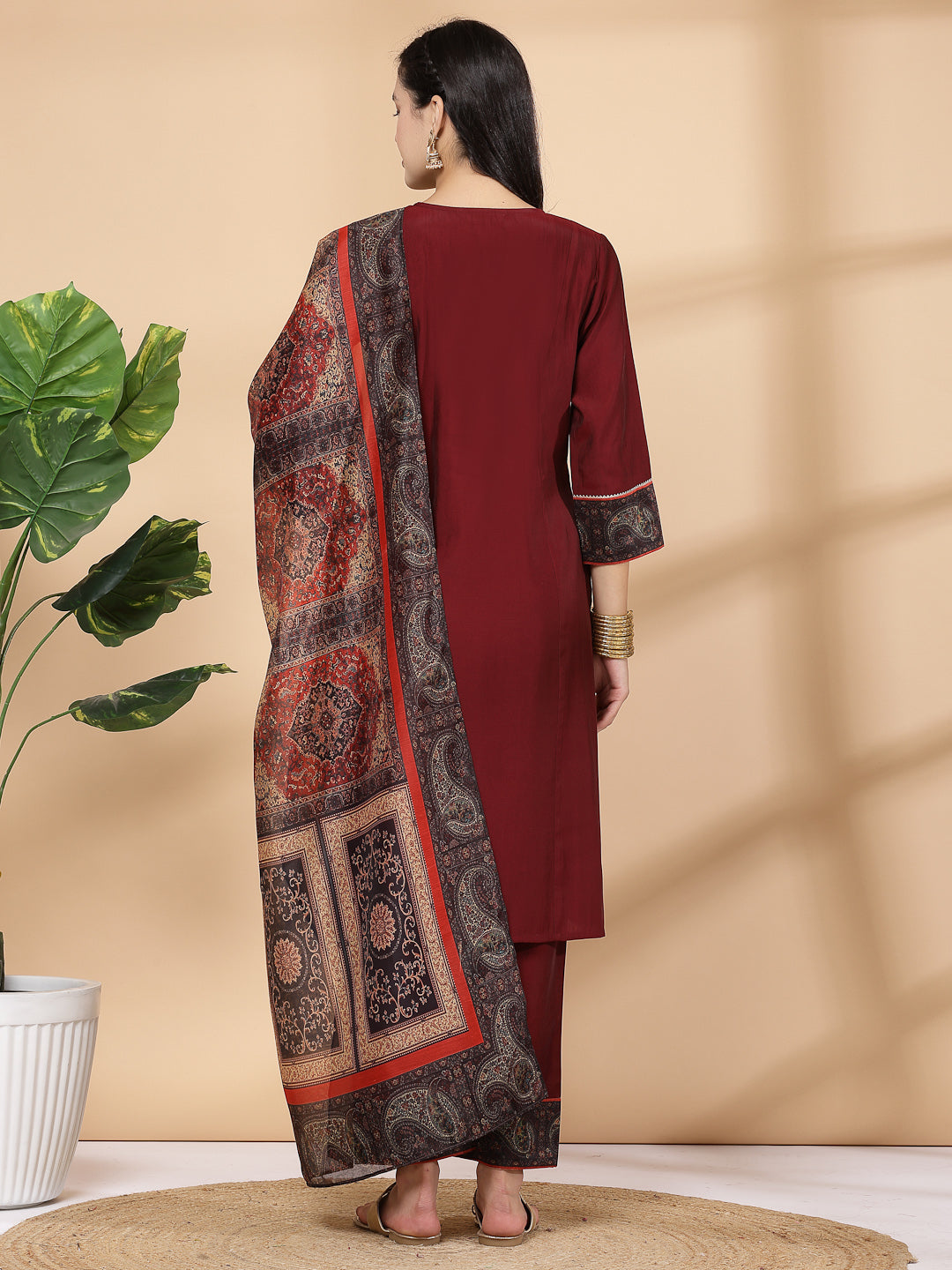 Women&#39;S Modal Chanderi Kurta Set With Dupatta