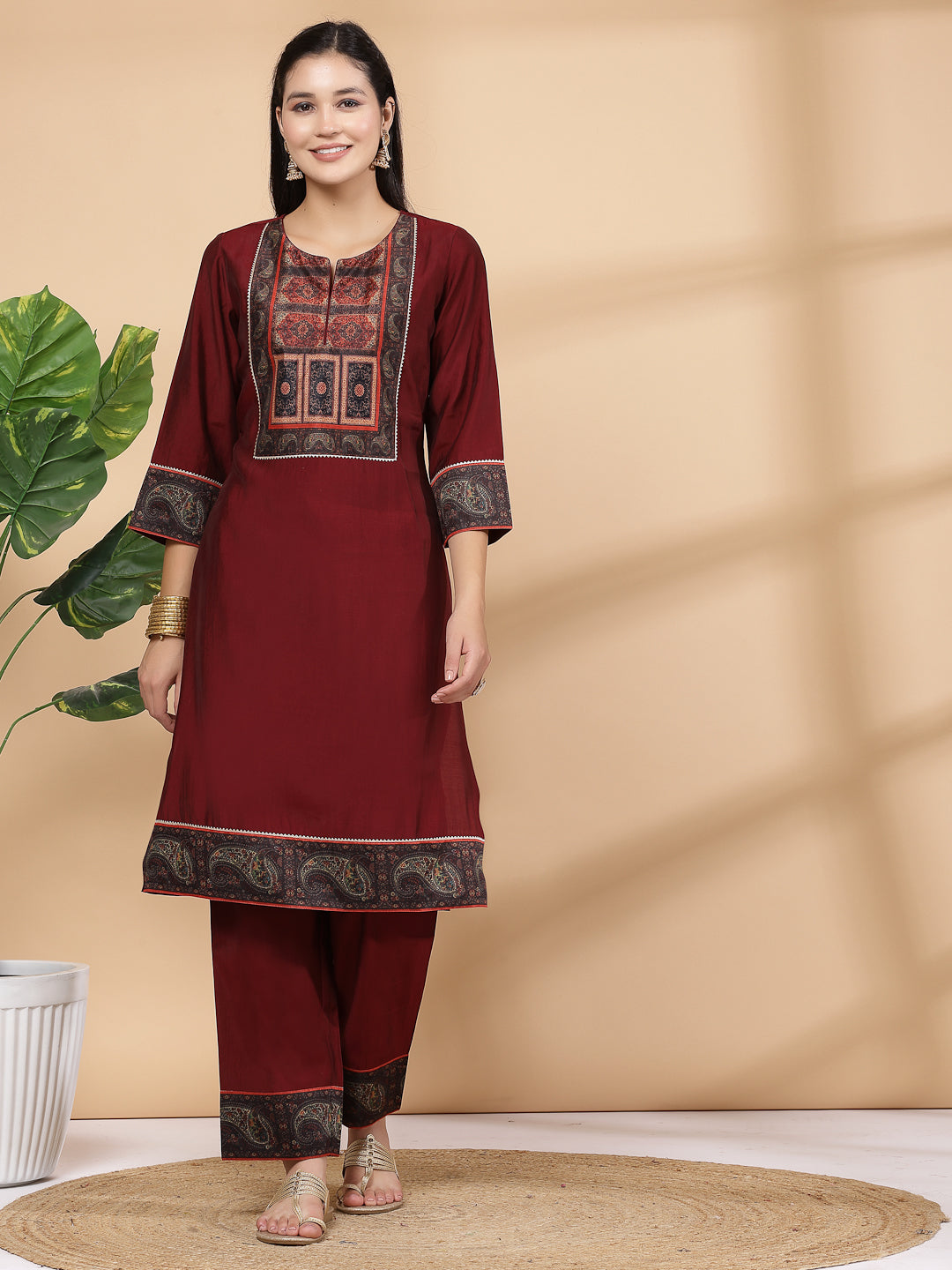 Women&#39;S Modal Chanderi Kurta Set With Dupatta