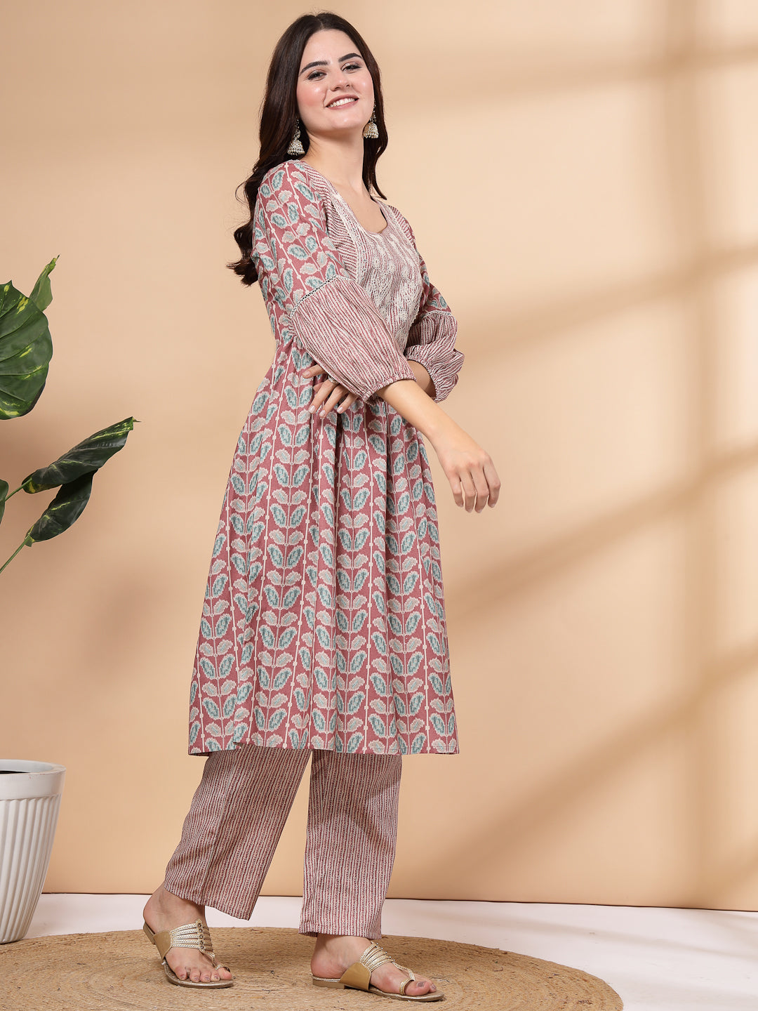 Printed Flared Kurta And Palazzo Co-Ord Set