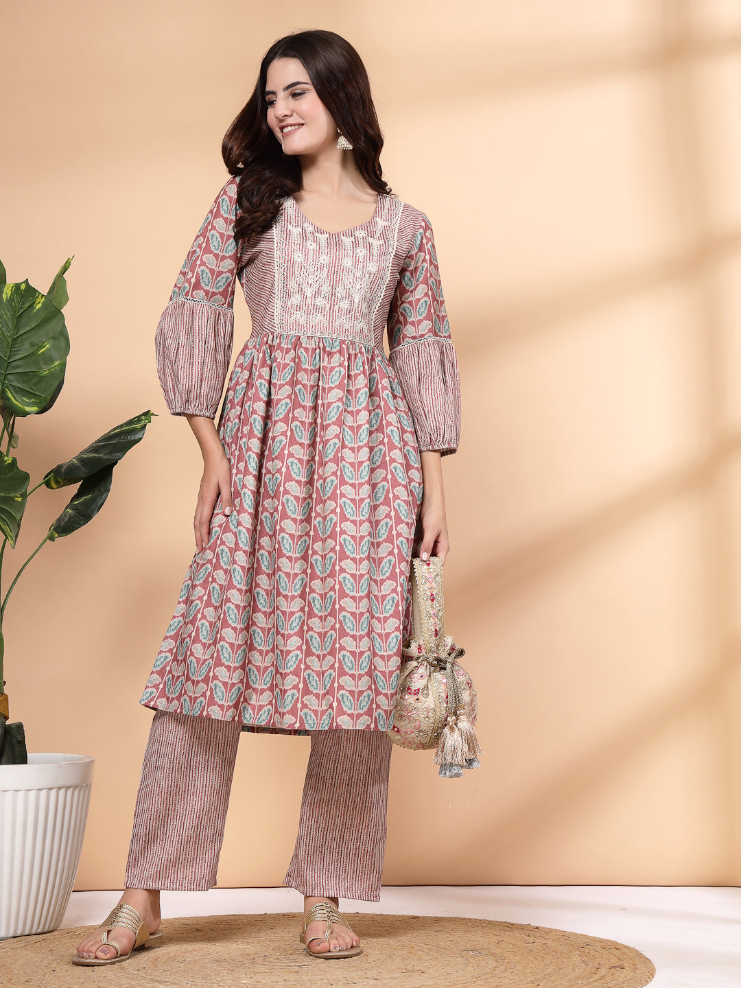 Printed Flared Kurta And Palazzo Co-Ord Set