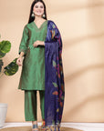 Women'S Embroidered A-Line Kurta And Palazzo Set With Dupatta