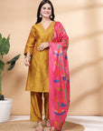 Women'S Embroidered A-Line Kurta And Palazzo Set With Dupatta