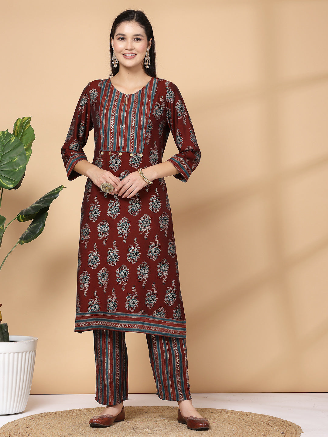 Modal Chanderi A-Line Kurta And Palazzo With Dupatta