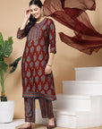 Modal Chanderi A-Line Kurta And Palazzo With Dupatta