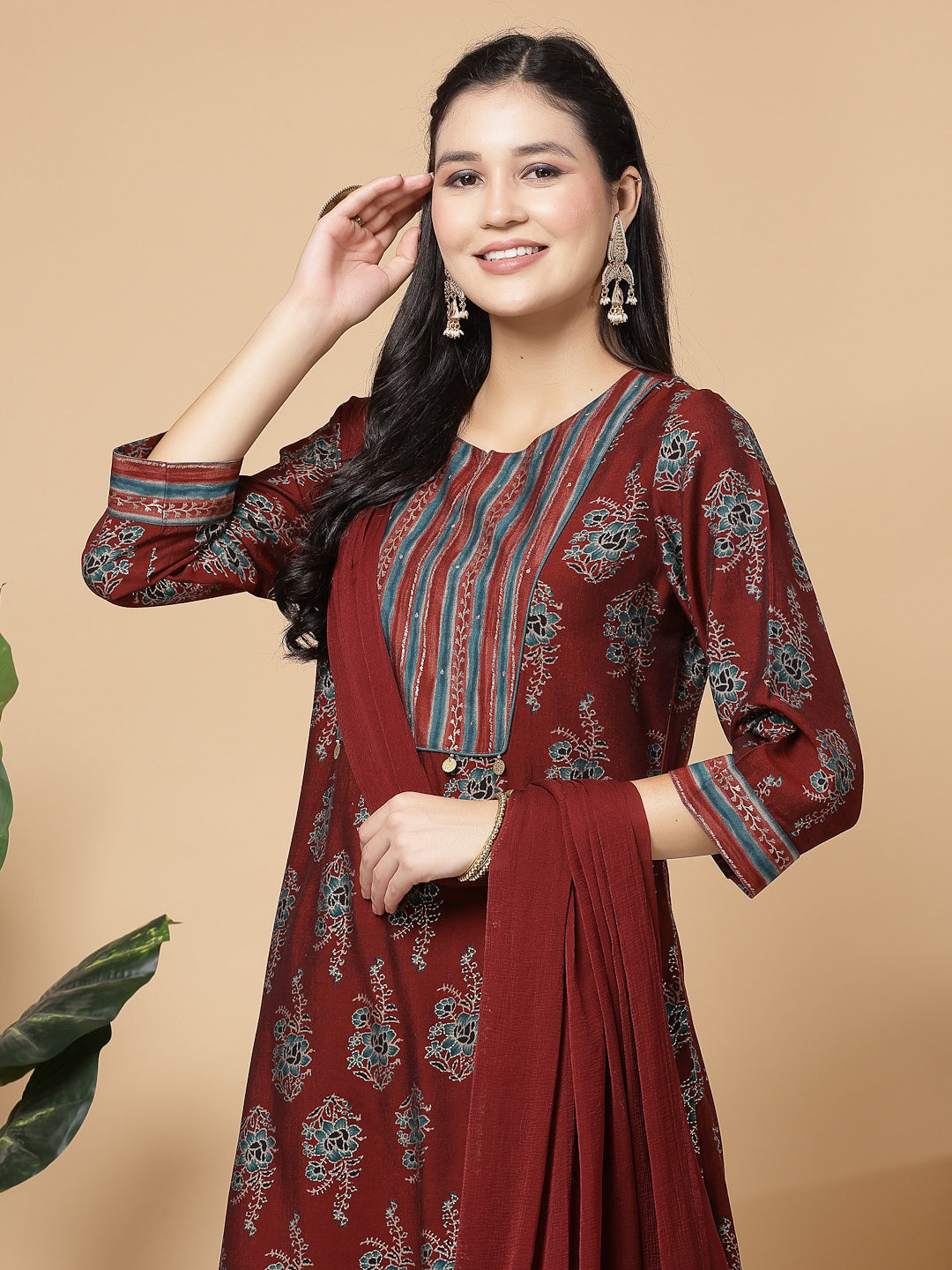 Modal Chanderi A-Line Kurta And Palazzo With Dupatta