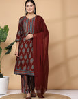 Modal Chanderi A-Line Kurta And Palazzo With Dupatta