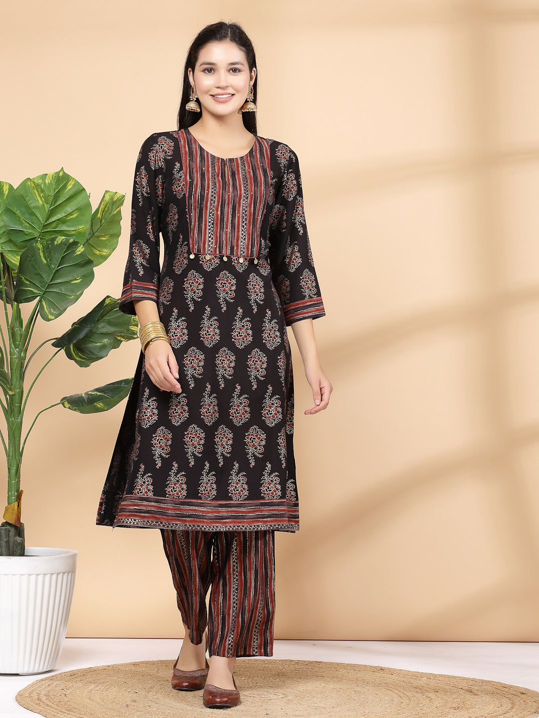 Modal Chanderi A-Line Kurta And Palazzo With Dupatta