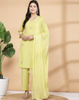 Solid Straight Kurta And Palazzo Set With Dupatta