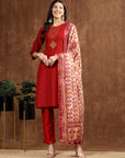 Women'S Solid Silk Kurta And Palazzo Set With Dupatta