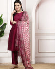 Women'S Solid Silk Kurta And Palazzo Set With Dupatta