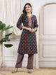 Ethnic Motif Printed A-Line Modal Chanderi Kurta Set with Embroidery
