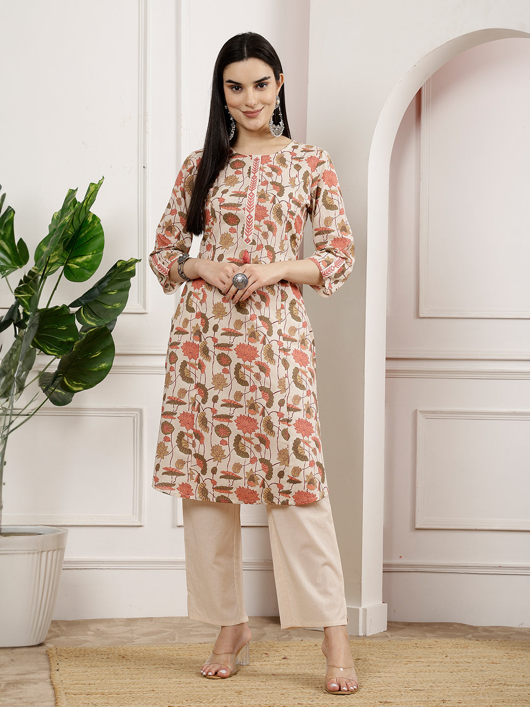 Floral Printed A-Line Kurta And Palazzo Set