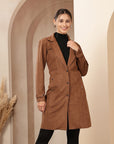 Suede Long Coat with Button Placket & Tab-Sleeve Detailing