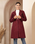 Suede Long Coat with Button Placket & Tab-Sleeve Detailing