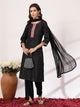 Geometric Printed Straight Viscose Kurta Set with Zari Embroidery and Laced Dupatta