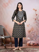 Floral Printed A-Line Modal Kurta Set with Zari Embroidery