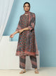 Floral Printed Silk Kurta Set with Sewroskie Work & Printed Dupatta
