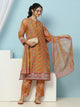 Floral Printed Silk Kurta Set with Sewroskie Work & Printed Dupatta