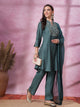Solid Straight Poly Viscose Kurta with Mirror Work & Sequinned Palazzo
