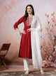 Viscose Rayon A-Line Kurta Set with Embroidery & Laced Dupatta