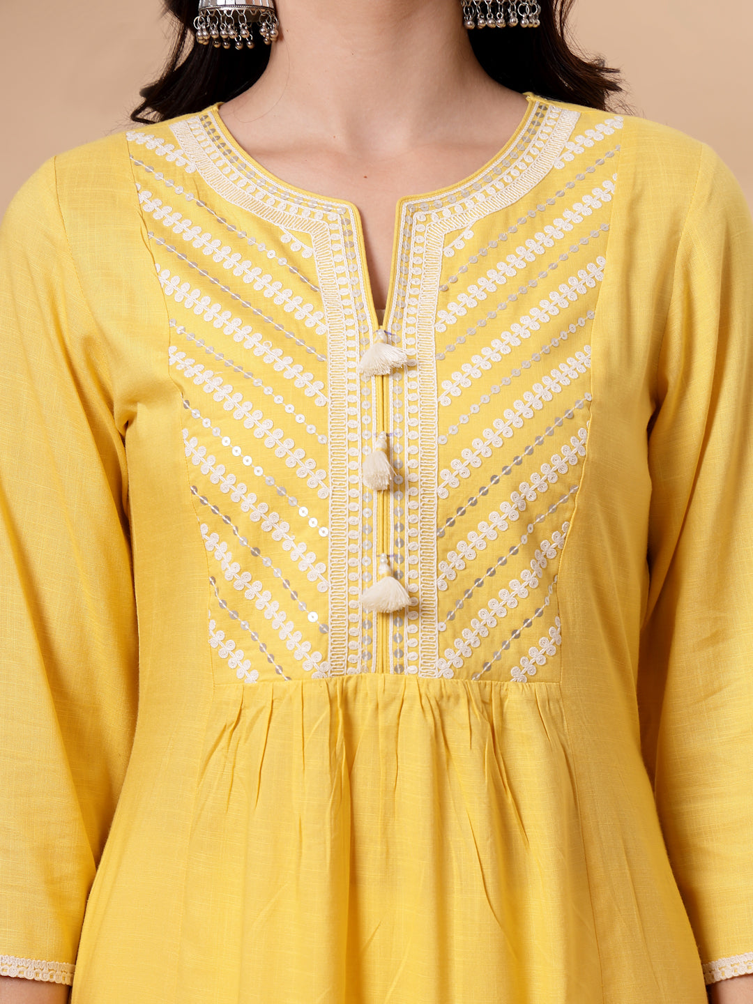 Embroidered Viscose Rayon Kurta Set with Lace Palazzo &amp; Dupatta
