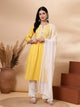 Solid Embroidered Rayon A-line Kurta Set with Dupatta for Women