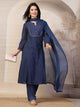 Schiffli Cotton Kurta Set with Sequin Embroidery, Palazzo & Lace Dupatta