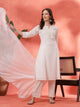 Schiffli Cotton Kurta Set with Sequin Embroidery, Palazzo & Lace Dupatta