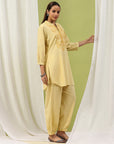 Cotton Straight Kurta Set with Paisley Embroidery & Afghani Salwar