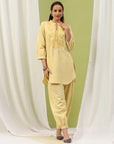 Cotton Straight Kurta Set with Paisley Embroidery & Afghani Salwar