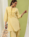 Cotton Straight Kurta Set with Paisley Embroidery & Afghani Salwar