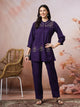 Thread Embroidered Viscose Tunic with Band Cuffs & Palazzo Set