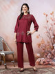 Solid A-Line Viscose Tunic Set with Thread Embroidery & Embroidered Palazzo