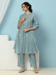 Tribal Printed Straight Kurta Set with Lace Detailing & Chiffon Dupatta