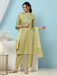Tribal Printed Straight Kurta Set with Lace Detailing & Chiffon Dupatta