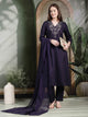 Zari Embroidered Viscose Rayon Kurta Set with Palazzo & Lace Dupatta