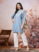 Solid Straight Cotton Blend Kurta Set with Ethnic Embroidery & Lace Detail