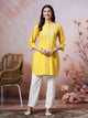 Mandarin Collar Embroidered Kurta Set with Lace Sleeves & Pocketed Palazzo