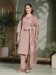 Solid Embroidered Cotton Calf Length Kurta Set with Dupatta for Women