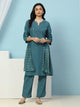 Embroidered Cotton Kurta Set with Lace Sleeves & Zari Dupatta
